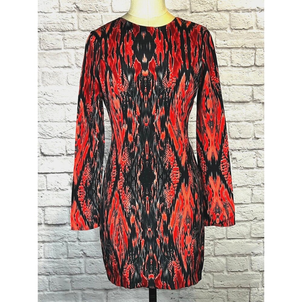 NEW Parker‎ Black Red Snake Print BodyCon Mini Dress 100% Silk Long Sleeve XS